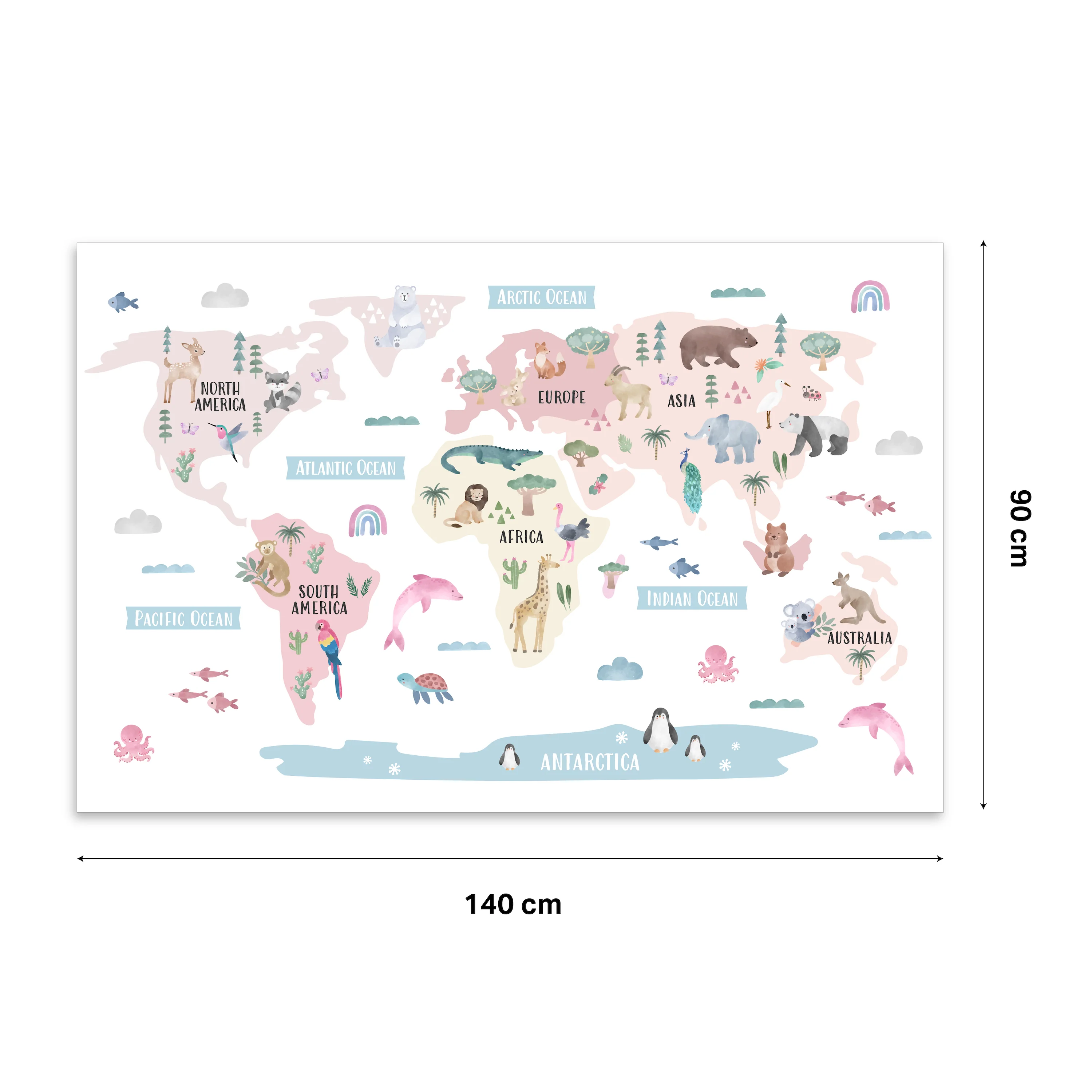 Animal World Map Nursery Wall Sticker - Blush - Image 3