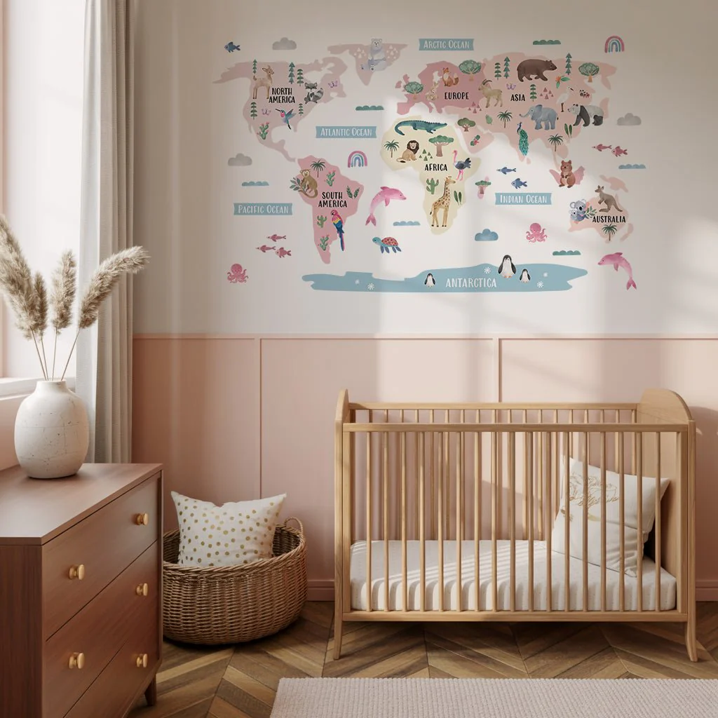 Animal World Map Nursery Wall Sticker - Blush - Image 5