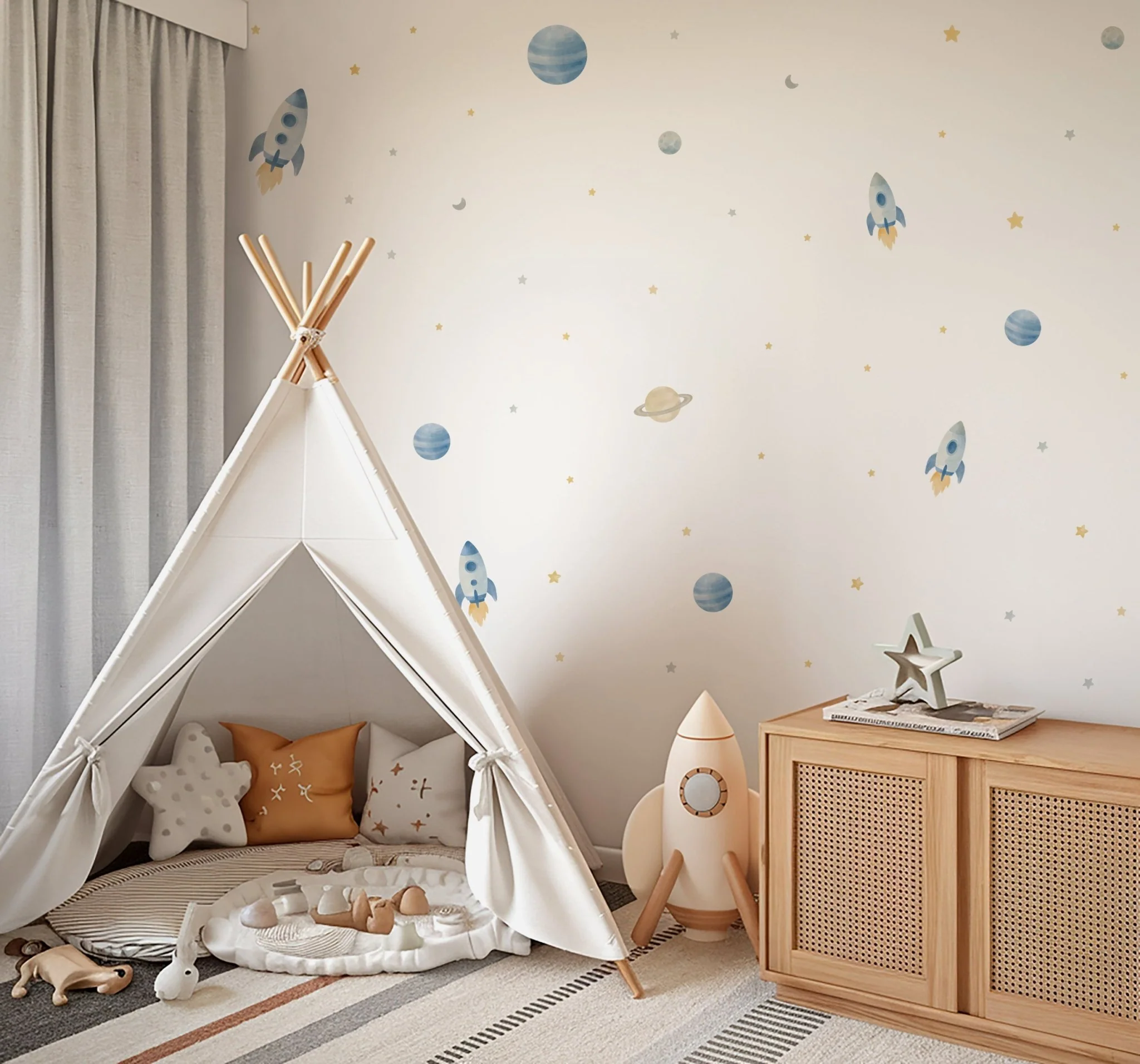 Watercolour Space Rocket Nursery Wall Stickers - Image 3