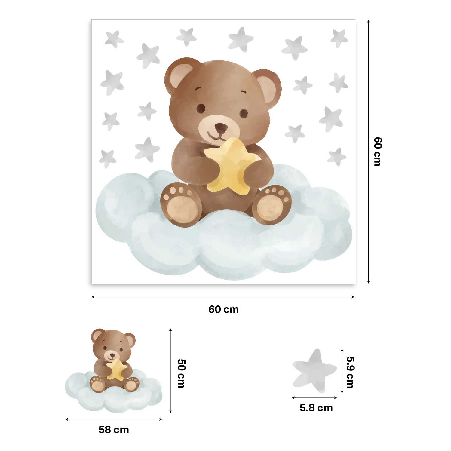 Sweet Bear on Clouds Nursery Wall Sticker - Image 3