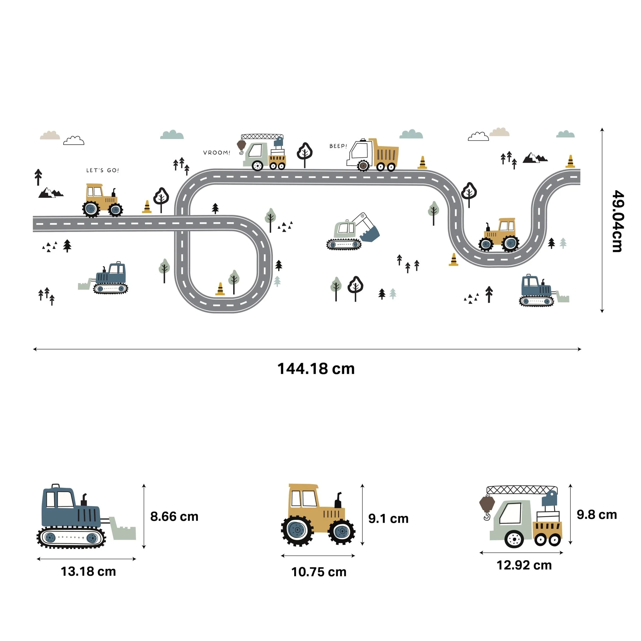 Truck, Tractor and Digger On The Road Nursery Wall Stickers - Image 5